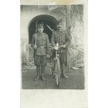 Military patrol on bicycle and companion from the early 1900s. Original paper image. Photo sheet, postcard. (2793214)