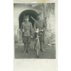   Military patrol on bicycle and companion from the early 1900s. Original paper image. Photo sheet, postcard. (2793214)