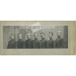   1903 - Work in the Pflanz photographic studio, Linz. Group photo of young officers, studio painting. Original cabinet photo / hard back photo / water card, CDV photo (2793220)