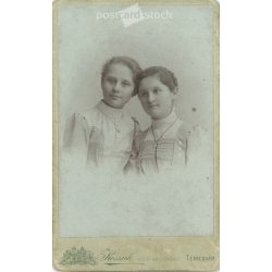   Mária Ballaner and Terézia, young sisters. Work of József Kossak’s photo studio, Timisoara. Original cabinet photo / hard back photo / water card, CDV photo (2793221)