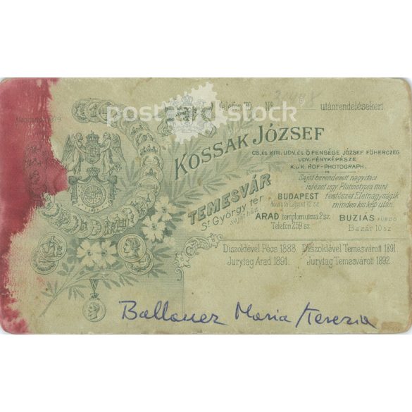 Mária Ballaner and Terézia, young sisters. Work of József Kossak’s photo studio, Timisoara. Original cabinet photo / hard back photo / water card, CDV photo (2793221)