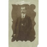 An unknown, distinguished man in elegant clothes, wearing a watch chain. Original on paper. Black and white photographic sheet, postcard. (2793236)