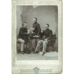   Work by Kemény Photography Studio, Košice. Unknown young officers in the studio. Original cabinet photo / hard back photo / water card, CDV photo. (2793251)