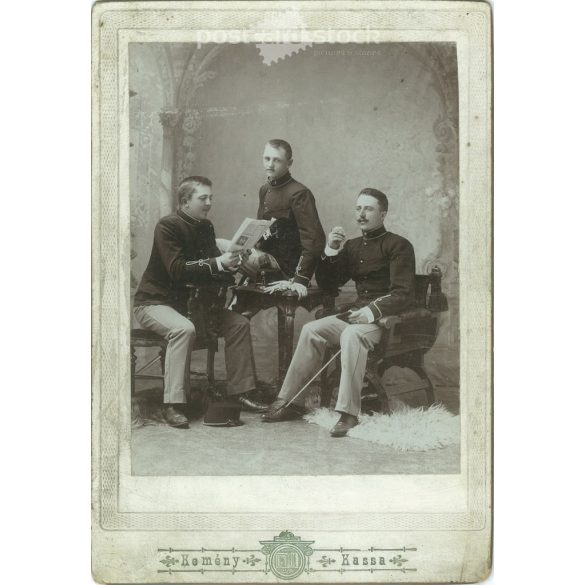 Work by Kemény Photography Studio, Košice. Unknown young officers in the studio. Original cabinet photo / hard back photo / water card, CDV photo. (2793251)