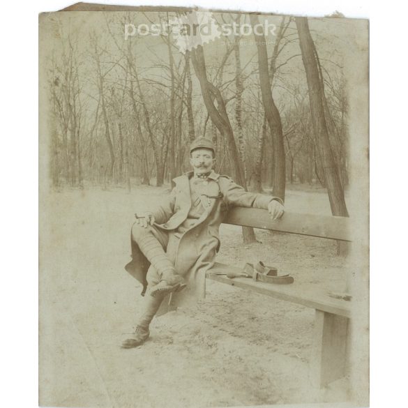 Military photograph from the 1910s. Original paper image. Black and white photo sheet, postcard. Damaged. (2793314)