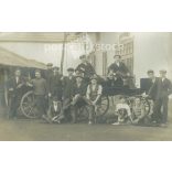 Early 1900s. Workers in a car polishing workshop. Original on paper. Black and white photo sheet, postcard. (2793326)
