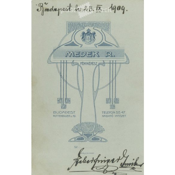 1909 - Studio photo of a young officer. Made in the Medek photographic studio in Budapest. Old photo / Cabinet photo / Hard back photo. (2793393)