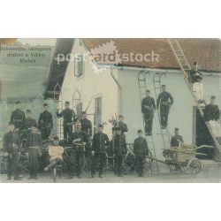  Early 1900s. Volunteer fire brigade in Velika Kladusa. Coloured photo sheet, postcard. (2793400)