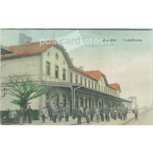 1915 - Bánréve, railway station. Original photo. Colored photo, postcard.(2793411)