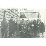 Work bus trip. The people in the picture and the photographer are unknown. Black and white photo, original paper image. (2793417)