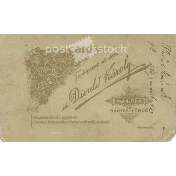 1898 - Photo taken in the studio of Károly Divald, Eperjes. The person in the photo is unknown. Original  Cabinet card / CDV photo / hardback photo. (2793419)