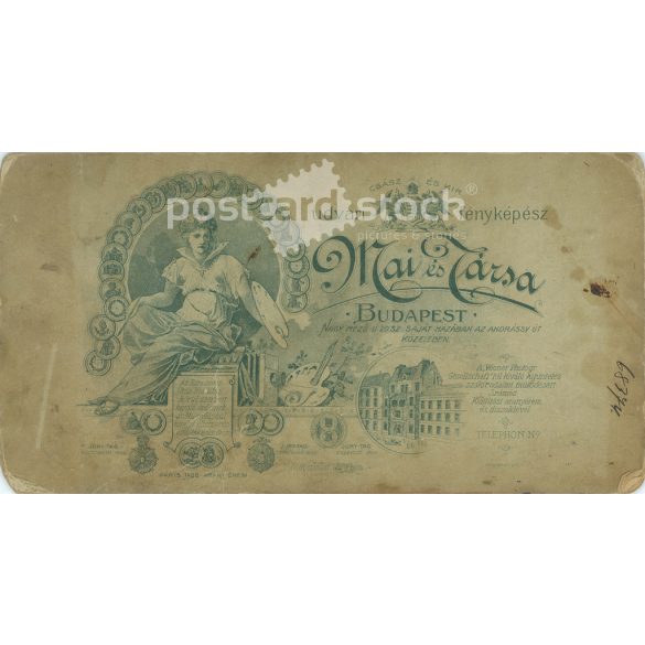 Photographed by Mai and Partners photo studio, Budapest. The person in the photo is unknown. Original  Cabinet card / CDV photo / hardback photo. (2793421)