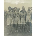 Group photo of young athletes. The person in the photo and the photographer are unknown. Original photo. Black and white photo card, postcard detail. (2793430)