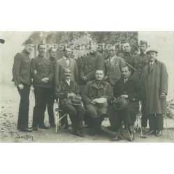   1927 - Budakeszi. Group photo of men (soldiers and civilians). The people in the photo and the photographer are unknown. Original photo. Black and white photo card, postcard. (2793433)
