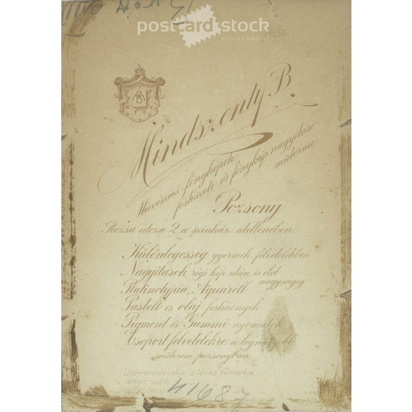 Photo taken by Béla Mindszenty’s photo studio, Bratislava. Studio photo of a young couple. The persons in the photo are unknown. Original  Cabinet card / CDV photo / hardback photo. (2793442)