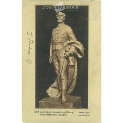   1912 - The statue of Count Károly Leiningen-Westerburg, General of the Army, in Törökbecsé, by Béla Radnai, unveiled on 17 September 1911. After 1918 it was pulled down by the Yugoslavs. Black and white photographic sheet, old postcard. (2793466)