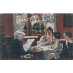   1910s. News from the battlefield. (Painting by Henrik Pap) old postcard (2793477)