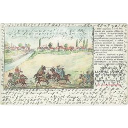   1902 - The feat of Hunyadi Hussars at the Battle of Szolnok. Lithographed old postcard. (2793478)