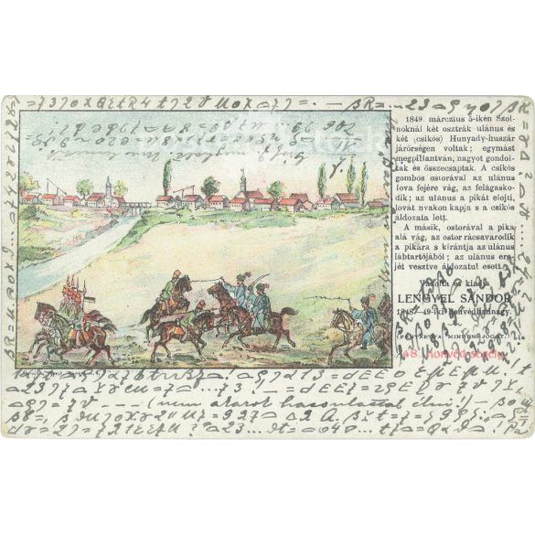1902 - The feat of Hunyadi Hussars at the Battle of Szolnok. Lithographed old postcard. (2793478)