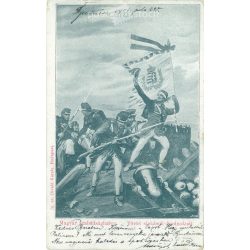   1901 - Hungarian War of Independence. Red fusiliers at Szolnok. Published by Károly Divald, Budapest. Old postcard. (2793479)