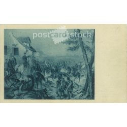   1930s. Damjanich's soldiers beat the enemy out of Szolnok in bloody street fighting. Old postcard (2793481)