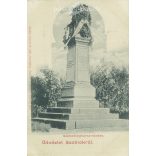 1900 - Szolnok. Szabadság Square. Monument to 1848. The 1848 monument was erected in the middle of the square in 1888. In honour of the soldiers who fell in the Battle of Szolnok. Black and white photo sheet, old postcard (2793484)