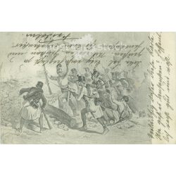   1911 - Austrian infantrymen start a street fight at Hatvan. Old postcard (2793491)