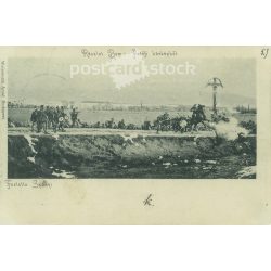   1898 - Home Guard attack on the bridge. Detail of the Bem - Petőfi panorama. Old postcard (2793503)