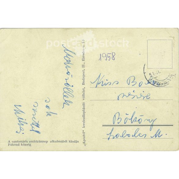 1958 - Pákozd. National Defence Monument on the main road of the village. Black and white photo sheet, old postcard (2793518)