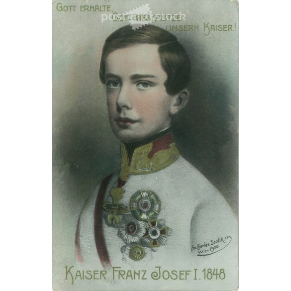 1908 - Franz Joseph I (1830-1916). Coloured lithograph. Old postcard. (2793533)
