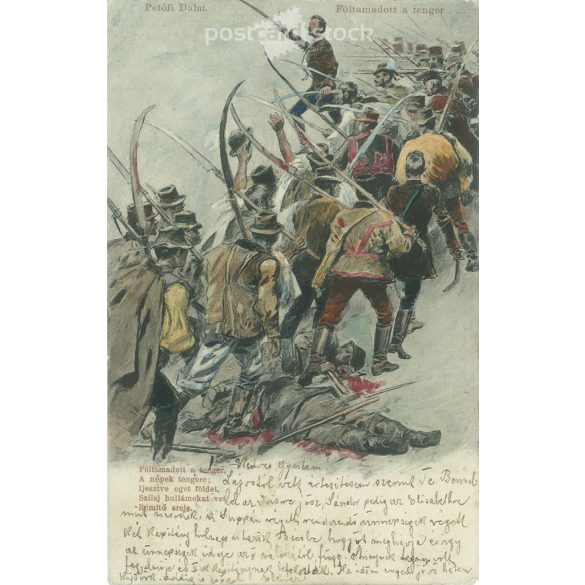 1902 - Petőfi's Songs series. The sea has risen (Pest, 30 March 1848), drawing by Pál Vágó. Old postcard. (2793538)