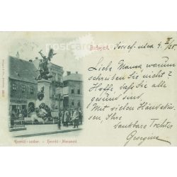   1899 - Budapest. Honvéd statue. Black and white photo sheet, old postcard. (2793560)