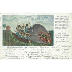   1901 - Episode from the outpost clashes before the battle of Vác on 14 July 1849. Old postcard (2793567)