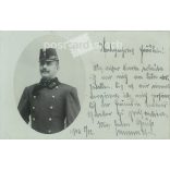 1900 - Studio photo of a young officer. The photo was sent with a Komárom postmark. The person in the photo and the photographer are unknown. Original old photo. Black and white photo, old postcard. (2793606)