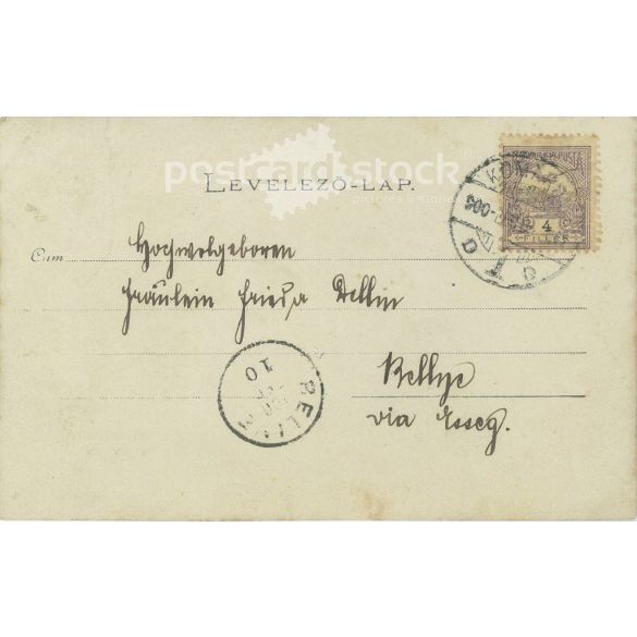 1900 - Studio photo of a young officer. The photo was sent with a Komárom postmark. The person in the photo and the photographer are unknown. Original old photo. Black and white photo, old postcard. (2793606)