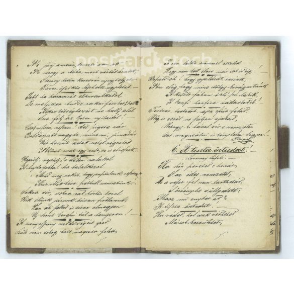 Late 1800s. Old, handwritten diary, unique transcription of 49 folk songs and poems. Original, board-bound edition. The author of the manuscript is unknown. Exciting, collector's item, original paper antique. (2793610)
