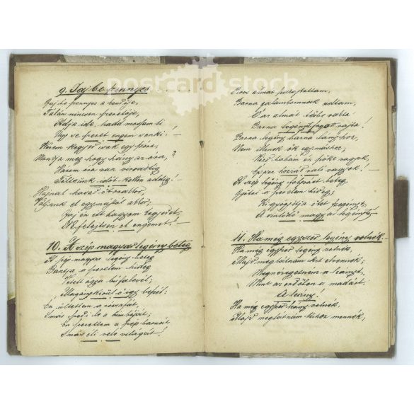 Late 1800s. Old, handwritten diary, unique transcription of 49 folk songs and poems. Original, board-bound edition. The author of the manuscript is unknown. Exciting, collector's item, original paper antique. (2793610)