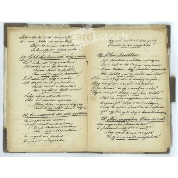 Late 1800s. Old, handwritten diary, unique transcription of 49 folk songs and poems. Original, board-bound edition. The author of the manuscript is unknown. Exciting, collector's item, original paper antique. (2793610)