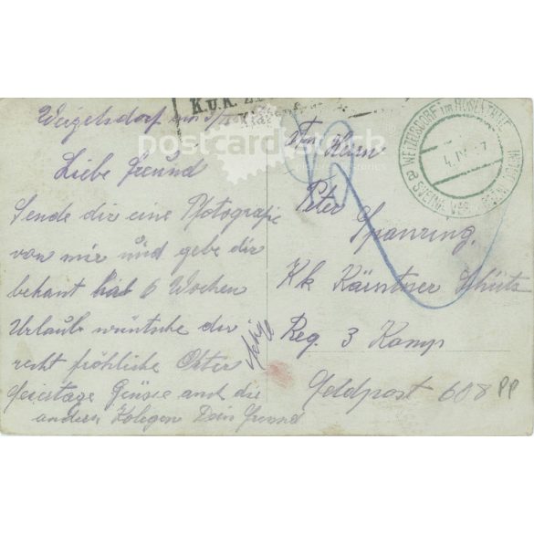 1917 - Military photo. With K.u.K. stamp. The person and the creator of the photo are unknown. Original old photo. Black and white photo sheet, old postcard. (2793613)