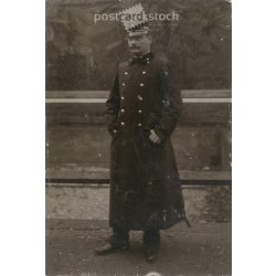   1910s. Full-length photo of a young officer. The person in the photo and the photographer are unknown. Old photo. Black and white photo, original paper photo. (2793615)