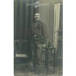 1915. Studio photo of a young officer, Salzburg stamped. The person in the photo and the photographer are unknown. Original old photo. Gelatin silver. Black and white photo plate, old postcard. (2793619)