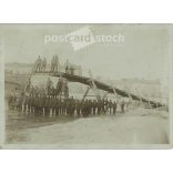 1910s. Service memorial. Bridge-building soldiers. The people in the picture and the photographer are unknown. Old photo. Black and white photo, original paper photo. (2793621)