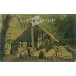   1912 - Buziásfürdő. Spa with the café. Original paper image. Colored photo, old postcard. (2793624)