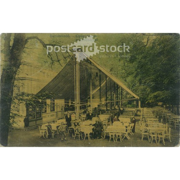 1912 – Buziásfürdő. Spa with the café. Original paper image. Colored photo, old postcard. (2793624)