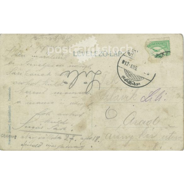 1912 - Buziásfürdő. Spa with the café. Original paper image. Colored photo, old postcard. (2793624)