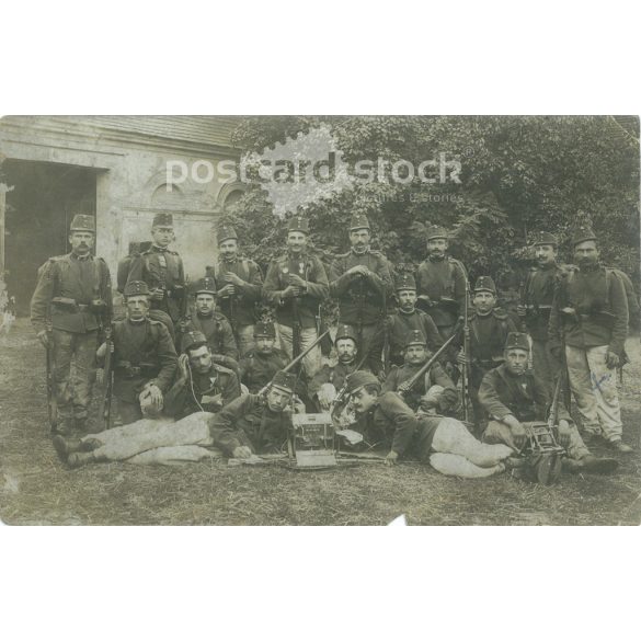 1909 – Group photo of soldiers, Gyöngyös. The people in the photo and the photographer are unknown. Original old photo. Black and white photo, old postcard. (2793627)