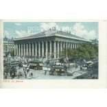 Early 1900s. The Paris Stock Exchange building. Original paper image. Colored photo, old postcard. (2793628)