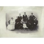 Family group photo, studio shot. The people in the photo and the photographer are unknown. Black and white, large, laminated old photo, original paper photo. (2793632)