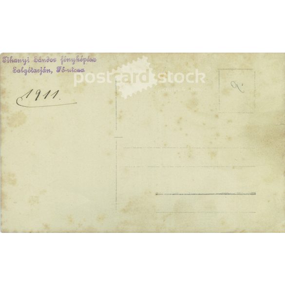 1911 - Young couple in folk costumes. The photo was taken in Sándor Tihanyi’s photo studio in Salgótarján. Original old photo. Black and white photo, old postcard. (2793639)