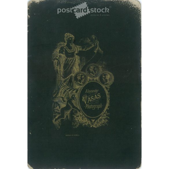 Early 1900s. Studio photo of a young couple. The photo was taken in Alexander Vasas’s studio. The person in the photo is unknown. Old photo. Original  Cabinet card / CDV photo / hardback photo. (2793643)